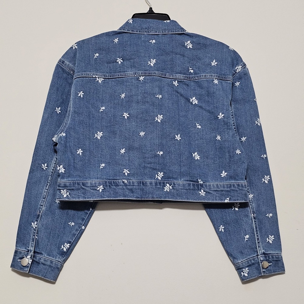Chelsea&Violet Women's Denim Jacket Large Blue Medium Wash Embroidery Floral 371 - Picture 8 of 15